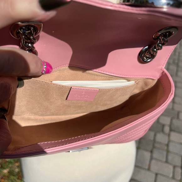 Gucci Pink Mini Marmont Purse Bag 446744 Logo Silver Hardware Leather Heart - Picture 8 of 17